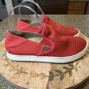 OluKai Pehuea Shoes Womens Size 7 Red Mesh Slip On Flats Comfort Casual Sneakers